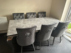 Grey Louis Dining Table With Dark Grey Majestic Chairs