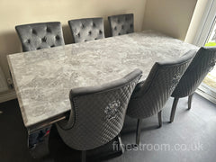 Grey Louis Dining Table With Dark Grey Majestic Chairs