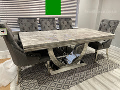 Grey Arial Dining Table With Dark Grey Majestic Chairs & Bench