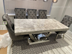 Grey Arial Dining Table With Dark Grey Majestic Chairs & Bench