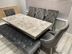 Grey Arial Dining Table With Dark Grey Majestic Chairs & Bench