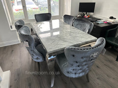 Grey Louis Dining Table With Chelsea Silver Shimmer Chairs