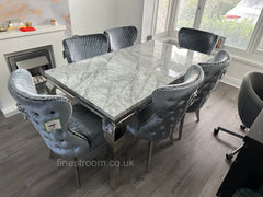 Grey Louis Dining Table With Chelsea Silver Shimmer Chairs