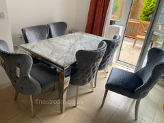 Grey Louis Dining Table With Chelsea Silver Shimmer Chairs