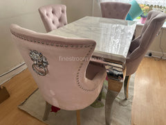 White Louis Dining Table With Pink Megan Chairs