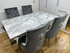 Grey Louis Dining Table With Dark Grey Majestic Chairs