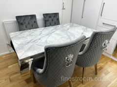 Grey Louis Dining Table With Dark Grey Majestic Chairs