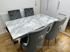 Grey Louis Dining Table With Dark Grey Majestic Chairs