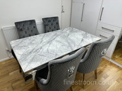 Grey Louis Dining Table With Dark Grey Majestic Chairs