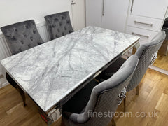 Grey Louis Dining Table With Dark Grey Majestic Chairs