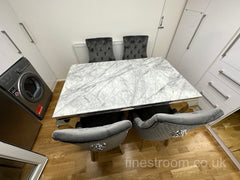 Grey Louis Dining Table With Dark Grey Majestic Chairs