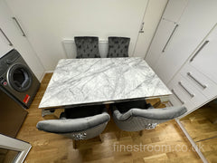 Grey Louis Dining Table With Dark Grey Majestic Chairs