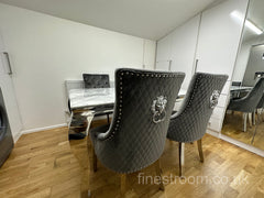 Grey Louis Dining Table With Dark Grey Majestic Chairs