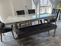 White Ariana Dining Table With Dark Grey Majestic Chairs & Bench