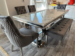 White Ariana Dining Table With Dark Grey Majestic Chairs & Bench