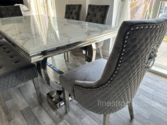 White Ariana Dining Table With Dark Grey Majestic Chairs & Bench