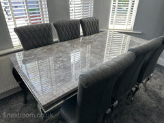 Grey Louis Dining Table With Dark Grey Leather Nicole Chairs