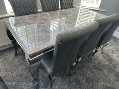 Grey Louis Dining Table With Dark Grey Leather Nicole Chairs