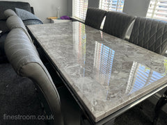 Grey Louis Dining Table With Dark Grey Leather Nicole Chairs