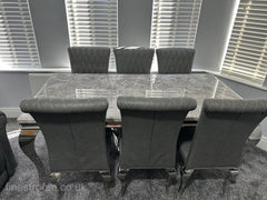 Grey Louis Dining Table With Dark Grey Leather Nicole Chairs