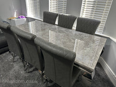 Grey Louis Dining Table With Dark Grey Leather Nicole Chairs