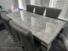 Grey Louis Dining Table With Dark Grey Leather Nicole Chairs