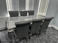 Grey Louis Dining Table With Dark Grey Leather Nicole Chairs