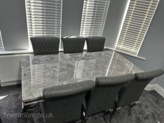 Grey Louis Dining Table With Dark Grey Leather Nicole Chairs