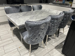 Grey Arial Dining Table With Chelsea Silver Shimmer Chairs