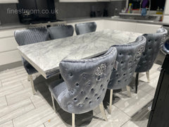 Grey Arial Dining Table With Chelsea Silver Shimmer Chairs