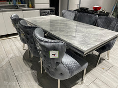 Grey Arial Dining Table With Chelsea Silver Shimmer Chairs