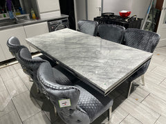 Grey Arial Dining Table With Chelsea Silver Shimmer Chairs