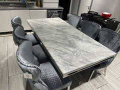 Grey Arial Dining Table With Chelsea Silver Shimmer Chairs