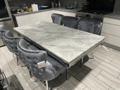 Grey Arial Dining Table With Chelsea Silver Shimmer Chairs