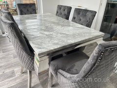 Grey Louis Dining Table With Dark Grey Majestic Chairs