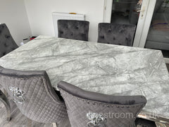 Grey Louis Dining Table With Dark Grey Majestic Chairs