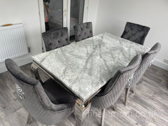 Grey Louis Dining Table With Dark Grey Majestic Chairs