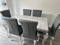 Grey Louis Dining Table With Dark Grey Leather Nicole Chairs