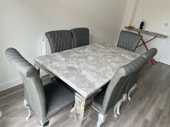 Grey Louis Dining Table With Dark Grey Leather Nicole Chairs