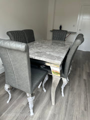 Grey Louis Dining Table With Dark Grey Leather Nicole Chairs