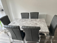 Grey Louis Dining Table With Dark Grey Leather Nicole Chairs