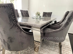 Grey Louis Dining Table With Dark Grey Valencia Chairs