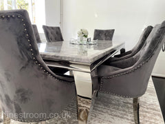 Grey Louis Dining Table With Dark Grey Valencia Chairs