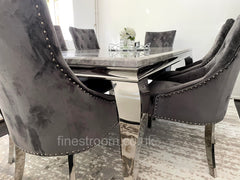 Grey Louis Dining Table With Dark Grey Valencia Chairs