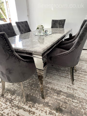 Grey Louis Dining Table With Dark Grey Valencia Chairs