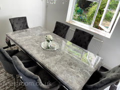 Grey Louis Dining Table With Dark Grey Valencia Chairs