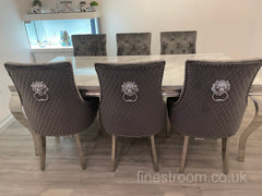 Grey Louis Dining Table With Dark Grey Majestic Chairs