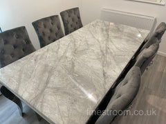 Grey Louis Dining Table With Dark Grey Majestic Chairs