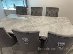 Grey Louis Dining Table With Dark Grey Majestic Chairs