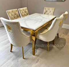 White Gold Louis Dining Table With Mink Gold Majestic Chairs